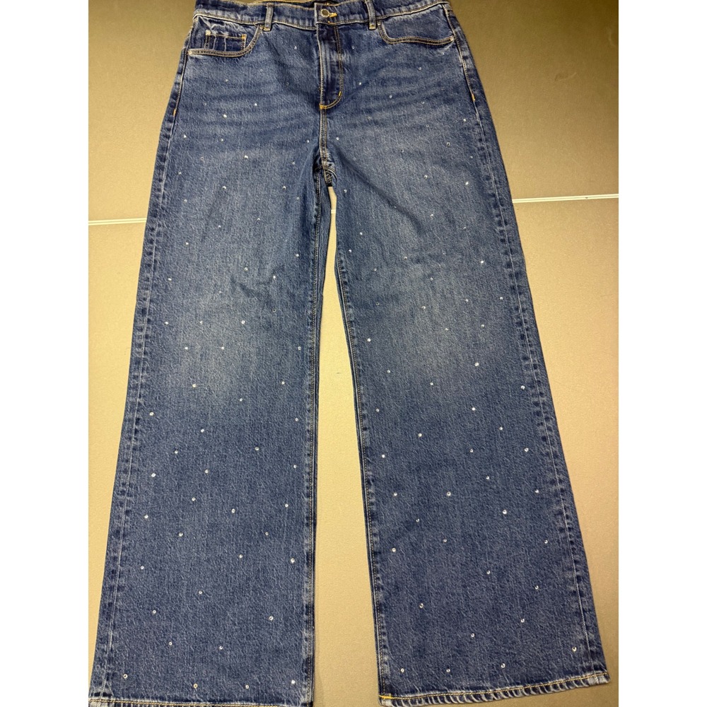Ann Taylor Rhinestone Embellished Wide Leg Jeans Blue Medium Wash Size 10 NEW